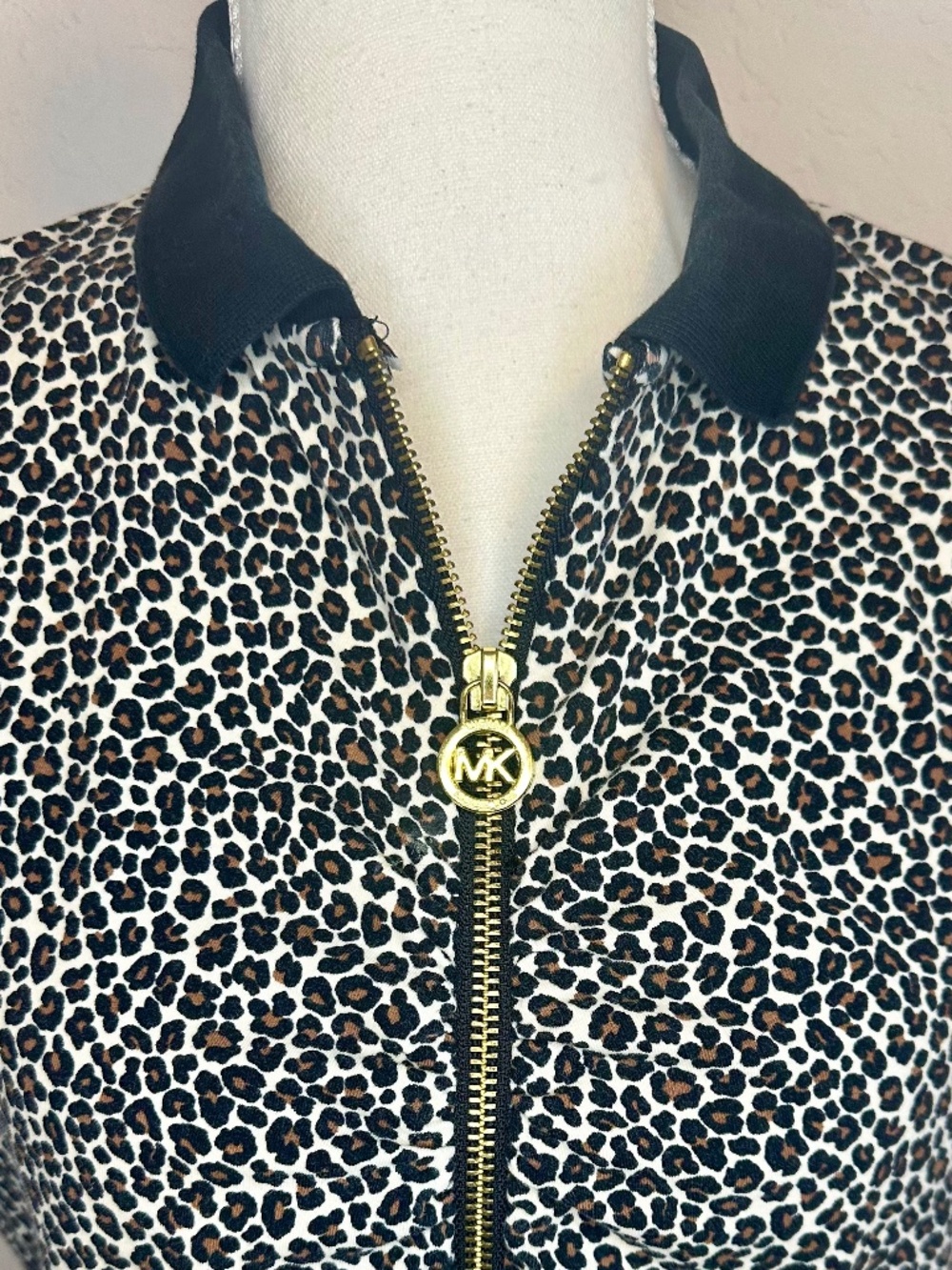 Michael Kors Woman's Leopard Print Zip Front Polo Shirt, Size M - Picture 2 of 10